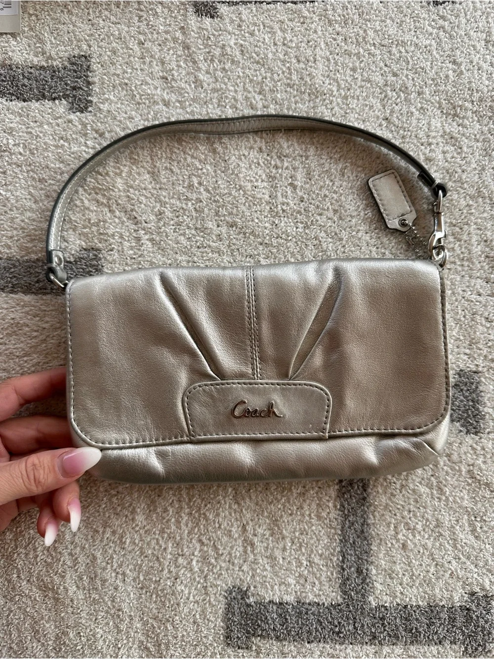 Coach Metallic Taupe Leather Wristlet